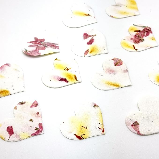 Small Pink and Yellow Heart Plantable Seed Paper – 50 Count Wildflower Favors for Weddings, Bridal & Baby Showers, Birthdays, Memorials, Nature-Friendly Garden Gifts & Keepsakes