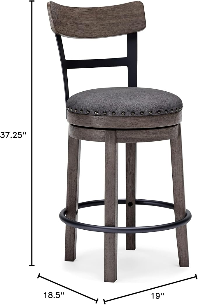 Signature Design by Ashley Caitbrook 24" Farmhouse Counter Height Upholstered Swivel Barstool, Gray
