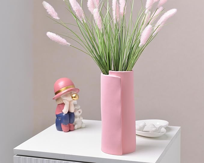Pointnio Pink Ceramic Flower Vase,8 Inch Modern Boho Origami Decorative Vase for Home Decor,Small Vases for Pampas Grass,Minimalist Vase for Fresh Flowers,Dried Flowers,Table Shelf Living Room Decor