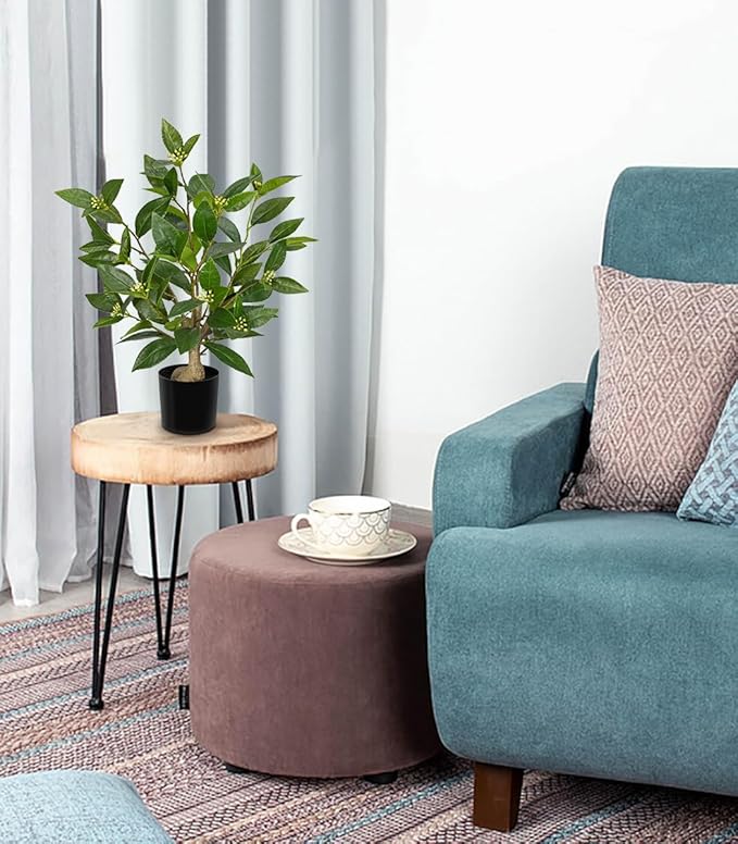 Briful Fake Plants 18.8'' Tall Artificial Plants Indoor Decor, Faux Bay Laurel Plant with Flowers in Black Pot, Floor Plant Houseplant for Home Farmhouse Outdoor Patio Porch Decorations