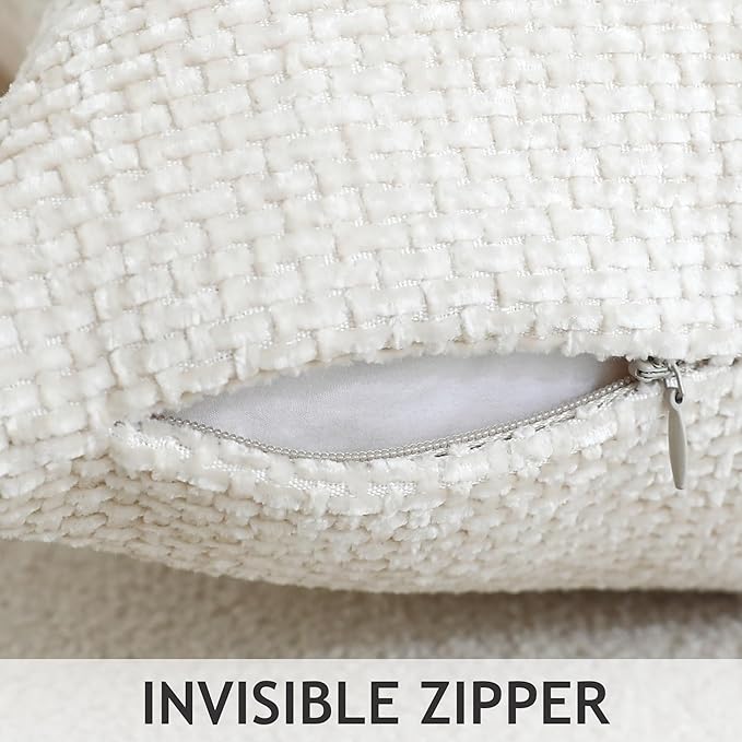 Stellhome Pack of 2 Woven Textured Decorative Throw Pillow Covers Soft Chenille Accent Luxury Cushion Cases for Living Room Couch Bed Sofa Farmhouse Boho Home, 16x16 inch, Cream