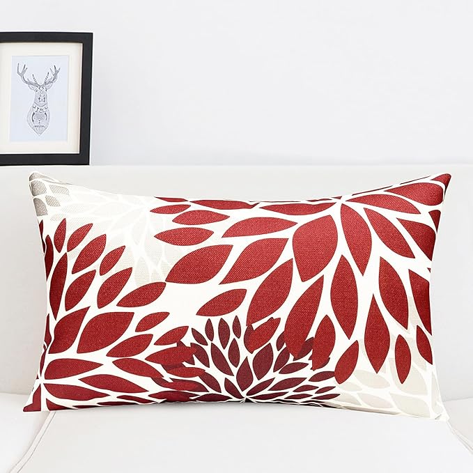 Decorative Throw Pillow Covers Set of 4 Wine Red Pillow Covers 12x20 inch Throw Pillow Cases Linen Square Pillow Case,Farmhouse Outdoor Modern Boho Pillow Covers for Couch Sofa Living Room