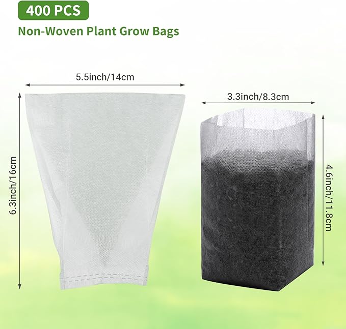 GREANER 400 PCS Nursery Bags - 5.5"x6.3", Biodegradable Plant Starter Bags, Thickened Non-Woven Biodegradable Plant Pots for Plant, Seedling, Garden, Flower, Vegetable, Indoors and Outdoor Use