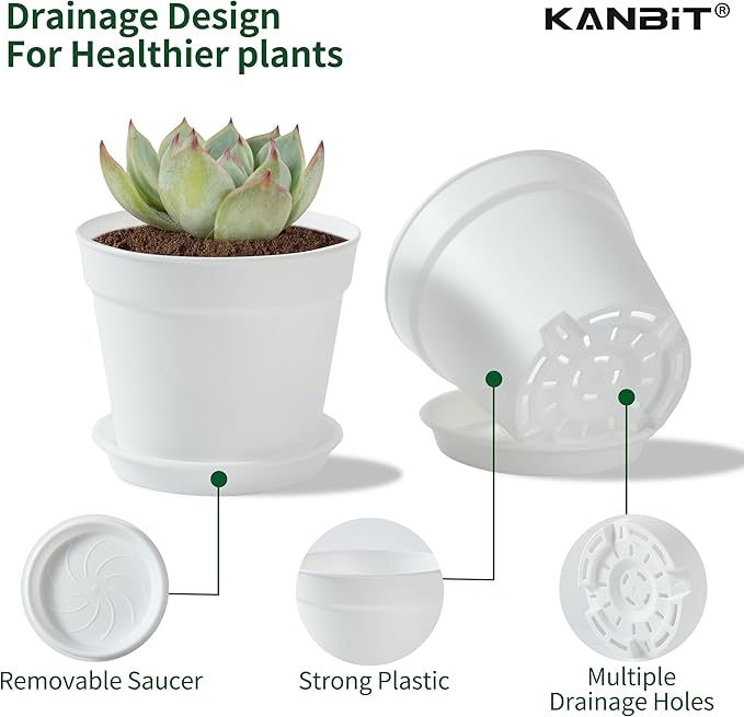 14 Pack 4 Inch Plant Pots, Small Plastic Flower Pots with Drainages and Saucers, Easy Plant Stackable & Reusable Nursery Decorative Garden Planters Pots for Home Indoor or Outdoor Plants, White