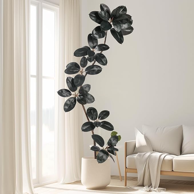 6.6ft Artificial Rubber Tree Faux Plants Indoor Faux Floor Artificial Trees Indoor,Fake Plant Fake Tropical Plants,Large Floor,Real Touch Rubber Tree for Home Decor