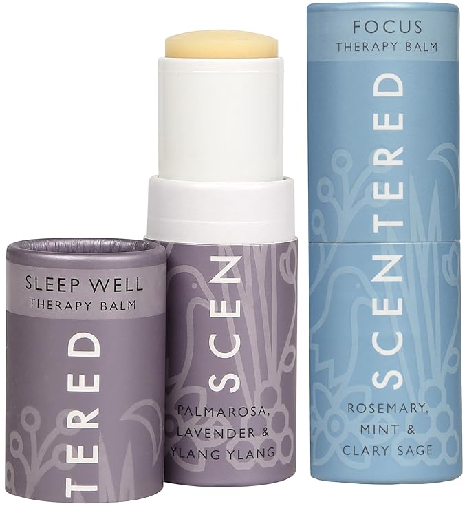 Scentered Aromatherapy Balm Stick Duo for Sleep & Focus - All Natural Sleep Balm with Lavender & Focus Aid with Rosemary - Essential Oil for Relaxation & Concentration - Aromatherapy Gifts for Women