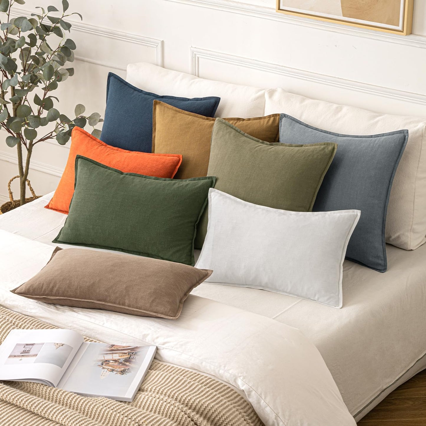 MIULEE Fall Decorative Linen Pillow Covers 18x18 Inch Orange Boho Farmhouse Neutral Couch Throw Pillows for Bed Pack of 2 Accent Modern Pillowcase Summer Sofa Livingroom Home Decor