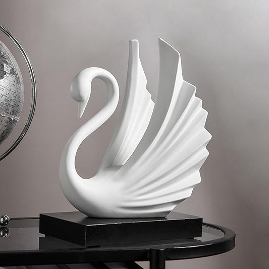 Modern White Statue Swan Decor for Living Room, 10.43"H Luxury Sculptures Home Décor Accents for Entryway TV Stand Coffee Table Ceterpiece, Resin Decorations for Dining Room Bedroom Office (Large)