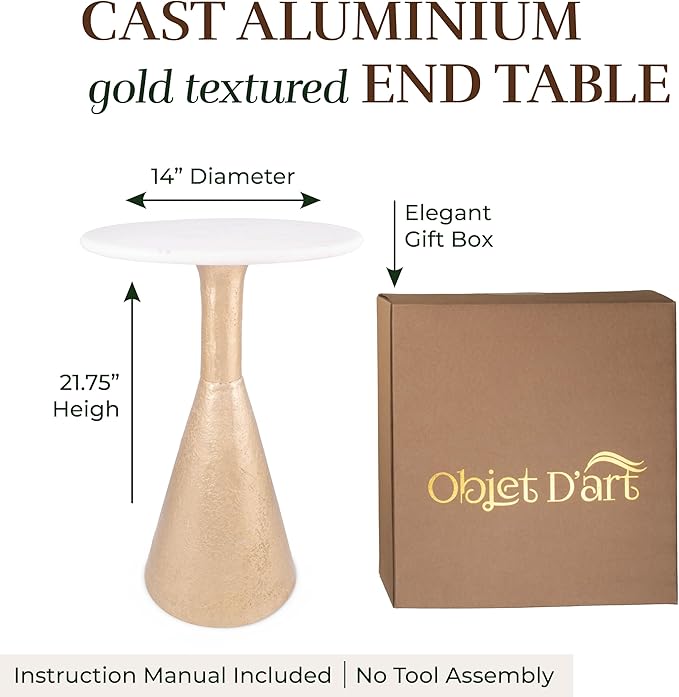 OBJET D'ART Small Round Gold End Tables, Copen, 22'' Height, Vintage Metal Accent, Side, Pedestal, Coctail and Drink Tables for Living Room and Small Spaces