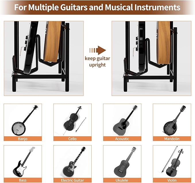 End Table with Guitar Stand,Record Player Stand,Vinyl Records Storage,2-Tier Guitar Stand for Acoustic,Turntable Stand for Music Studio-Brown
