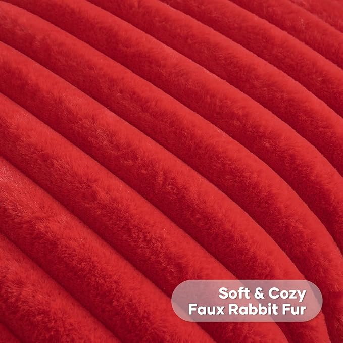 FUTEI Red Striped Decorative Throw Pillow Covers 22x22 Inch Set of 2,Square Fall Decorations Couch Pillow Case,Soft Cozy Faux Rabbit Fur & Velvet Back,Modern Home Decor for Bed