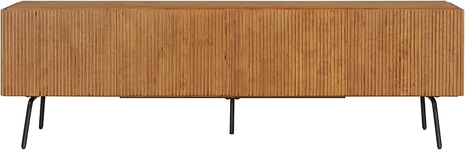 NTC Veil TV Stand with 4 Doors for TVs up to 75’’, Media Console with Vertical Groove Design and Metal Legs, Modern Entertainment Center for Living Room and Bedroom, Effortless Assembly, Teak Look