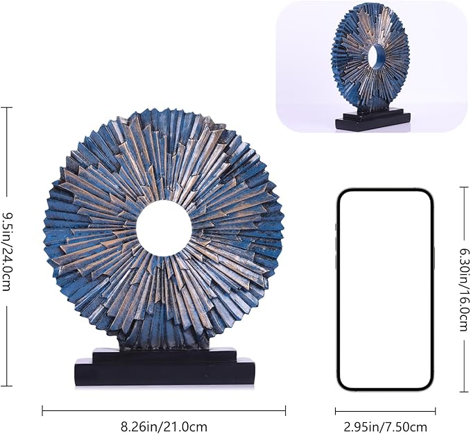 Blue Home Decor Sculpture, Above Kitchen Cabinet Decor Aesthetic, Living Room Decor Round Statue Medallion, Center Pieces Decoration for Table - Ideal Coffee Table Blue Bedroom, Office Desktop Decor
