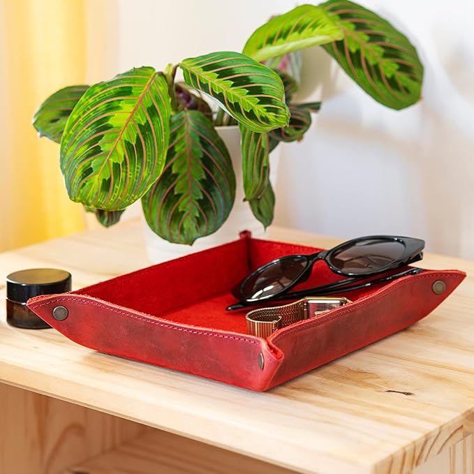 Londo Genuine Leather Tray Organizer - Practical Lightweight Water Resistant Computer Table Desk Storage Box for Wallets, Watches, Keys, Coins, Cell Phones and Office Equipment