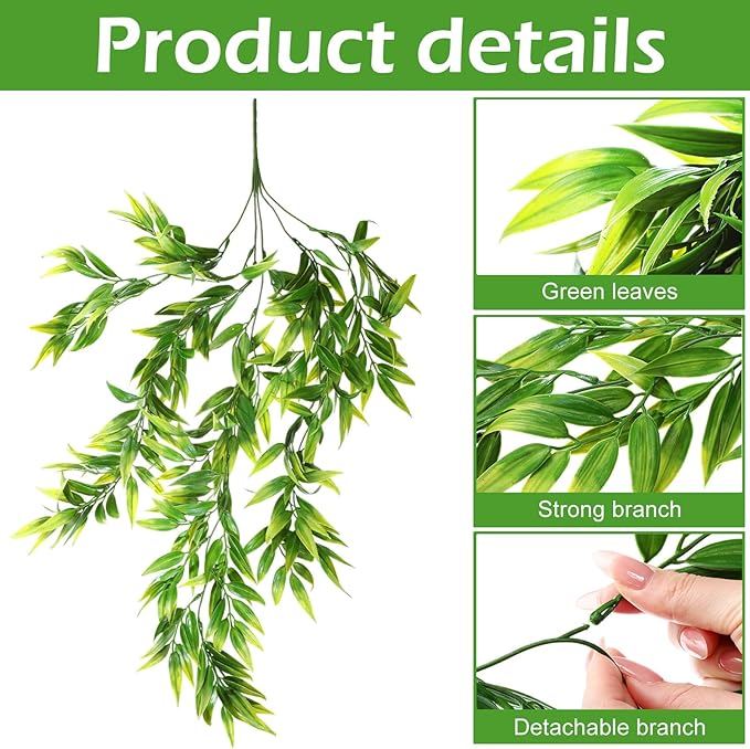 Hoteam 12 Pcs Artificial Hanging Plants 32 Inch Fake Ivy Vines with Fake Leaves Patio Artificial Plants Greenery for Living Room Indoor Outdoor Wall, No Basket (Bamboo Leaf)