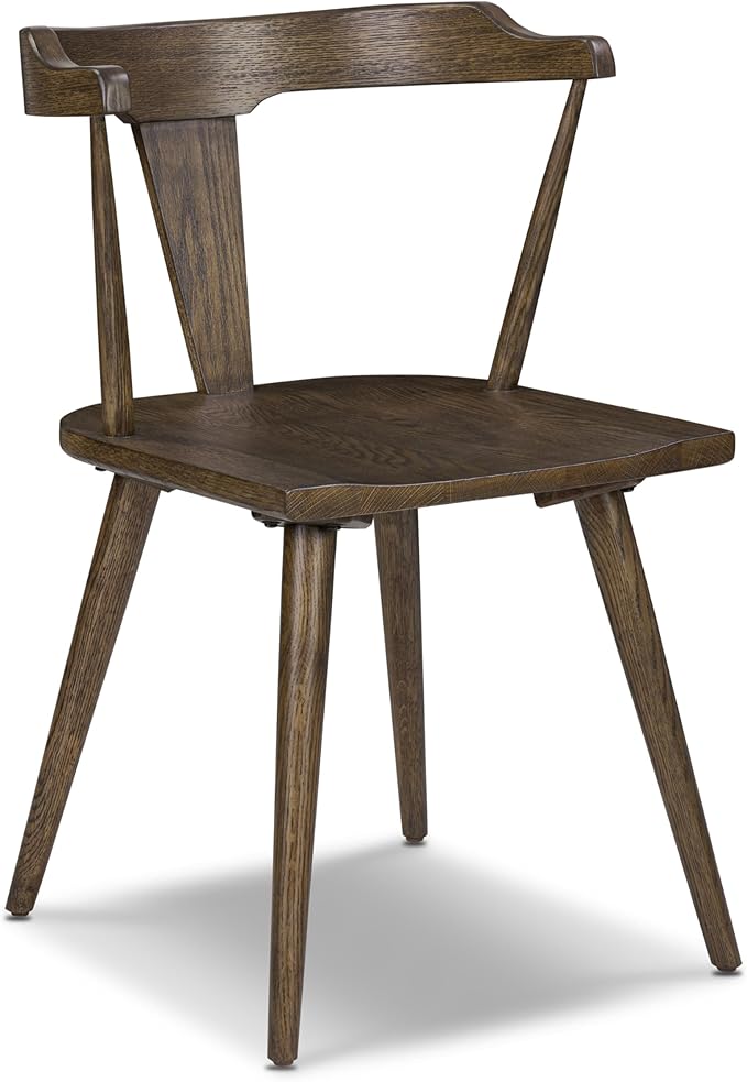 Poly & BARK Mid Century Modern Enzo Tundra Brown Dining Chair 2.0 – Solid Oak Wood Splat Back Chair, 18" Seat Height, 32" Tall – Stylish MCM Kitchen & Dining Room Chair