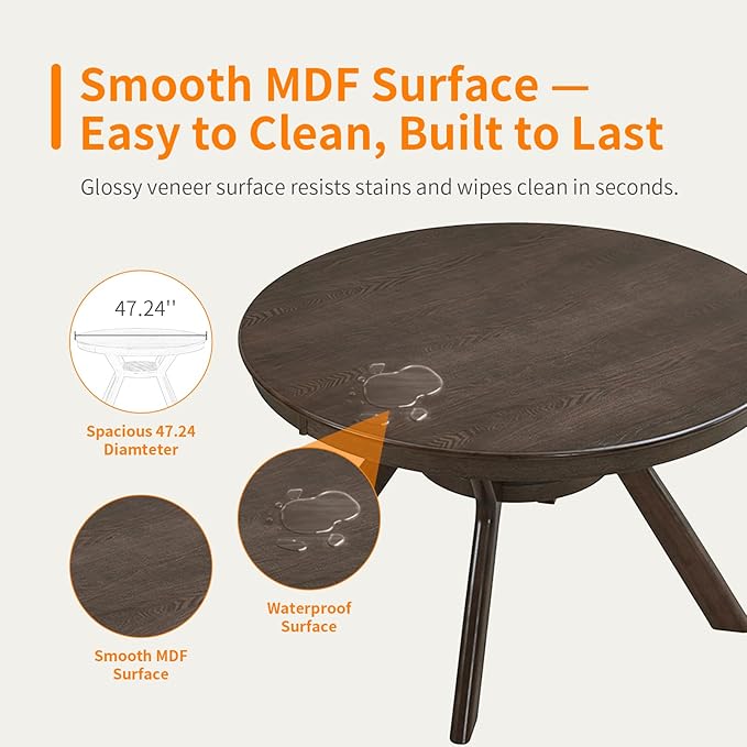 NicBex 47.24" Rubber Wood Round Dining Table for 4-6 People, Mid-Century Kitchen and Dining Table with Wooden Trestle Base, Rustic Brown Solid Wood and MDF Table for Dining Room or Living Room Brown