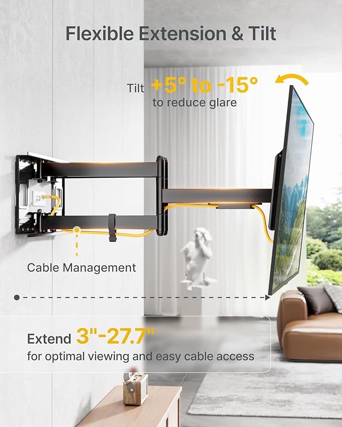 monTEK Heavy Duty XXL Full Motion TV Wall Mount for 60-120 inch Extra Large TVs, Holds 265 lbs, Max VESA 900x600, 27.7" Extension, Swivel & Tilt, Preassembled, Fits 12–24" Studs, LED/LCD/OLED 4K/8K