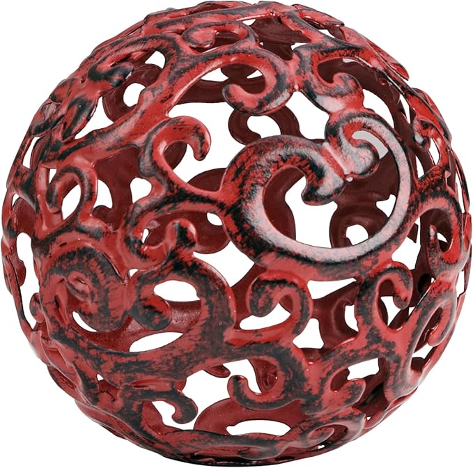 Everydecor Metal Decorative Sphere for Home Decor - Decorative Balls for Shelves, Centerpiece Bowls, Bookshelf - Decoration Orbs Accents for Living Room, Bedroom - Fancy Red Shelf Spheres