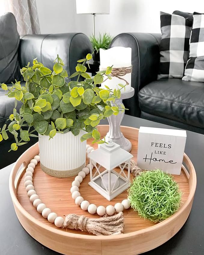 Small Fake Plants Eucalyptus Fake Potted Plants Artificial Eucalyptus Faux Greenery in Ceramic Pot for Bathroom Table Office Home Decor(Green)