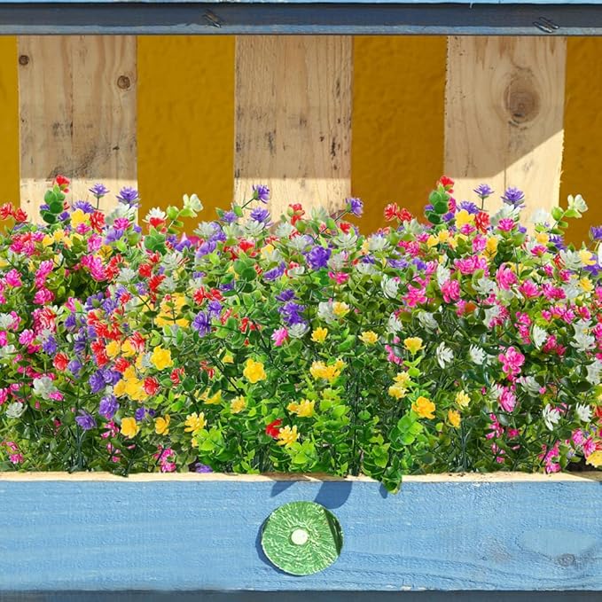 24PCS Artificial Eucalyptus Plants,Fake Boxwood Shrubs UV Resistant No Fade Faux Plastic Greenery for Wedding Bridal Bouquet Indoor Outdoor Home Garden Kitchen Office Table Vase(Mix Color)