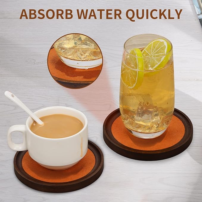 MinBoo Bamboo Coasters for Coffee Table Set of 4 Coasters for Drinks Absorbent with Holder Coffee Table Decor for Tabletop Protection Gifts for House Warming New Home & Wedding (Brown 4Pcs)