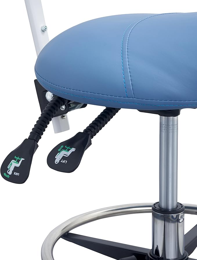 Saddle Stool Chair with Backrest and Foot Ring, Ergonomic Rolling Esthetician Seat for Salon, Tattoo Shop, Spa, Facial lash Home, Dentist Clinic, Esthetician Chair, Blue