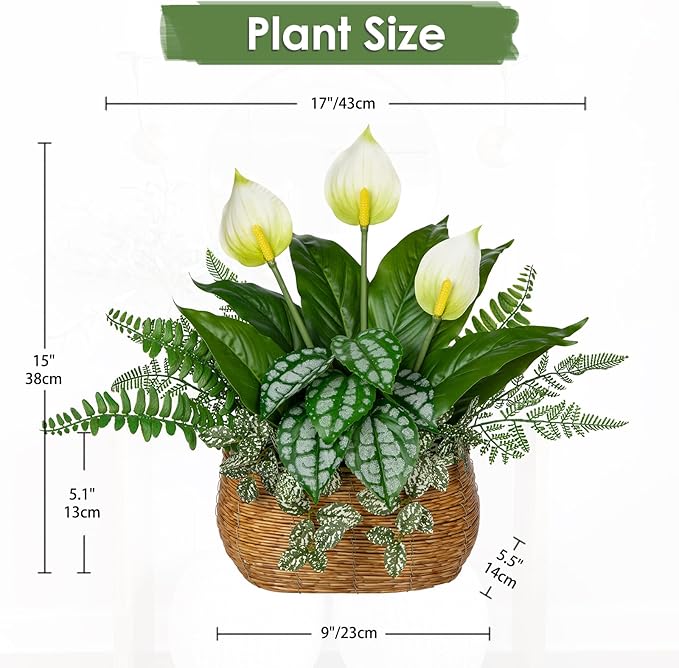 Fake Plants 15" Artificial Potted Plant Assorted Faux Plants in Pot Silk Plants Artificial Plants Indoor for Home Living Room Bedroom Bathroom Office Desk Table Centerpieces Shelf Greenery Decor