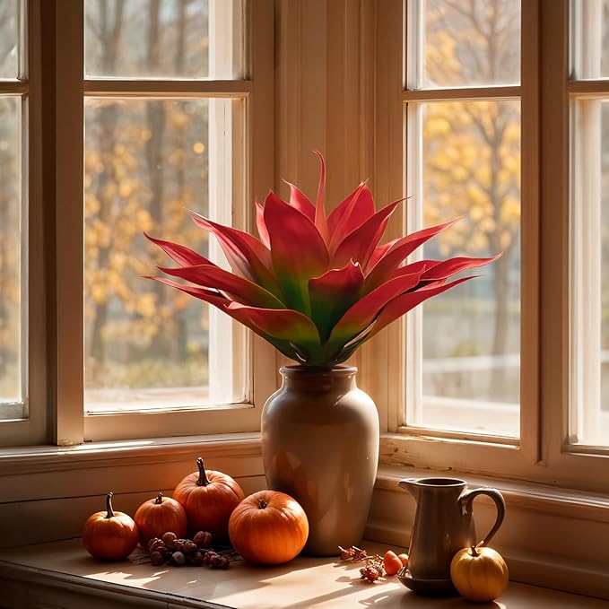 Velener Fall Fake Agave Artificial Plant, Red Fake Succulent Plant for Room Decor, Unpotted Faux Agave Stems Plant for Fall Outdoor/Indoor Decor, 28 inches, Set of 2