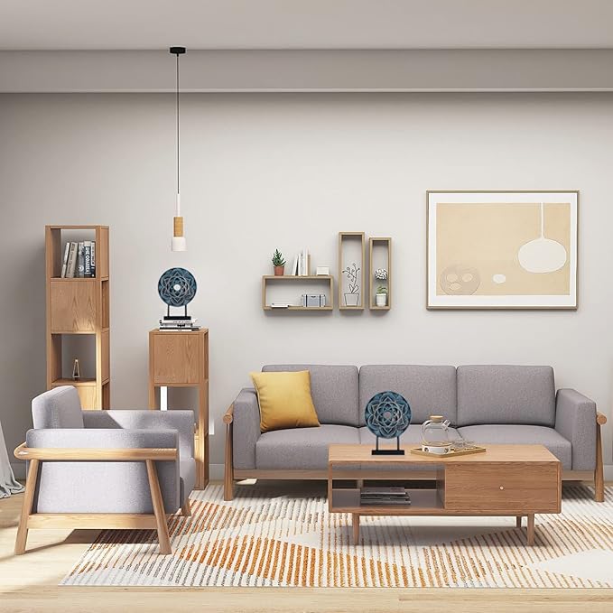 WUBIANJIE Disc Geometric Pattern Statue Sculpture Home Decor Modern Unique Blue Gold Decoration Living Room Bedroom Console Table Statue Accessories (Blue)