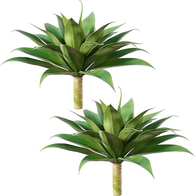 Artificial Plants 27 Inch Fake Agave Succulent Plant UV Resistant Big Size Faux Succulents Stems for Indoor Outdoor Realistic Home Decor Plants for Home Office Housewarming 2 Pack