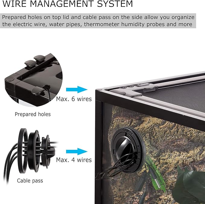 REPTIZOO Large Reptile Terrarium 120 Gallon, Tall & Wide Tempered Glass Reptile Tank 48" x 24" x 24" with Sliding Door Top Screen Ventilation & Anti Escape Lid, Full View