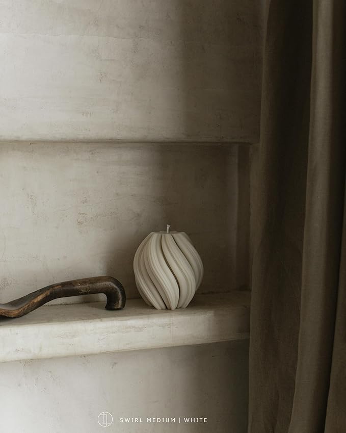 LAWA Swirl Candle - Large Beautiful Handmade Pillar Scented Soy Wax Twirl Elegant Bubble Aesthetic Housewarming Gift Home Room Shelf Decor Idea Spiral Candle White (Medium)