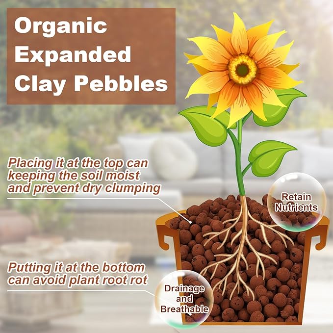 Riare 4 LBS Organic Expanded Clay Pebbles - 4mm-16mm Natural Leca Balls Lightweight Hydroponic Clay Pebbles Aggregate for Indoor Plants, Hydroponic Growing, Plants Drainage, Aquaponics