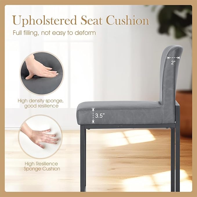 Sophia & William Bar Stools, Counter Height 24" Bar Stools for Kitchen Island, Modern PU Leather Metal Counter Stools,Grey,1 Pack