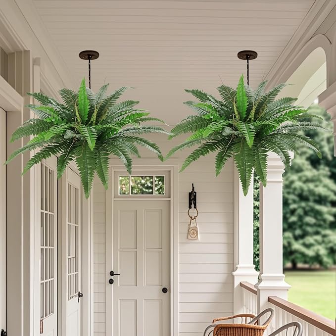 36" Artificial Boston Ferns Bush Plants, Set of 2, Large Faux Ferns Hanging Decor with 39 Fronds, Fake Vines Indoor Or Outdoors Planter for Home and Office Decor