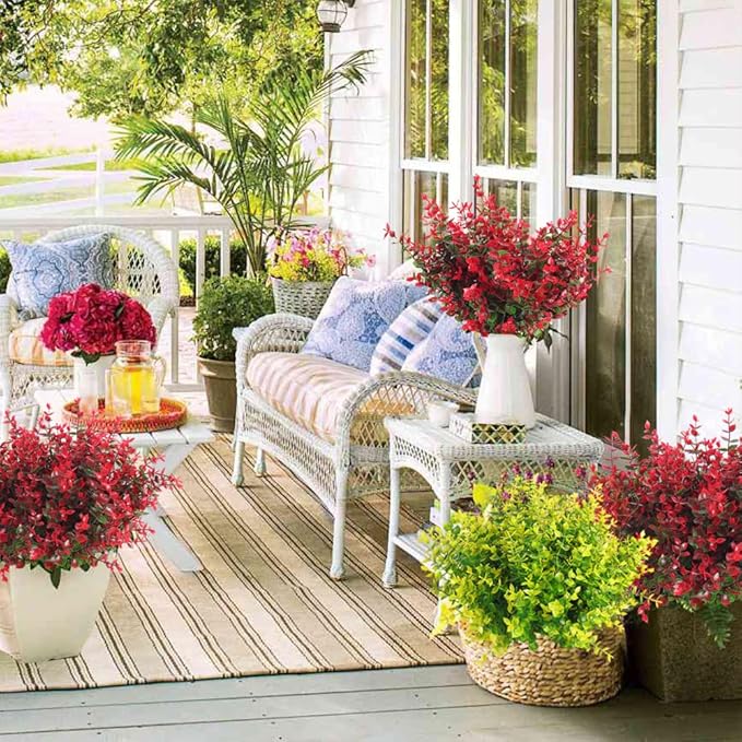 RECUTMS Ferns Artificial Plants Artificial Plants & Greenery Artificial Boxwood Plants Outdoor Uv Resistant Greenery for Outsid Artificial Ferns for Outdoors Eucalyptus Stems for Vase(Red Eucalyptus)