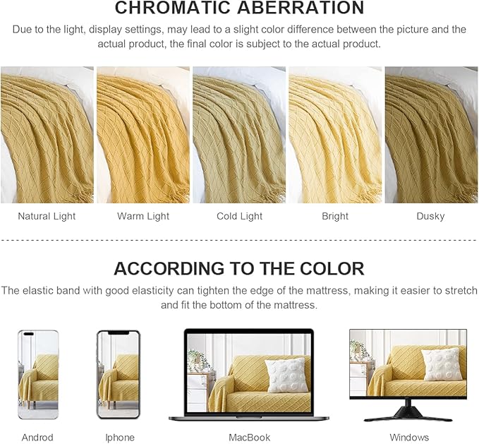 BOURINA Mustard Throw Blanket 50 x90 Inches Throw Textured Solid Soft Sofa Throw Bed Runner Couch Cover Knitted Decorative Blanket Bed Runner