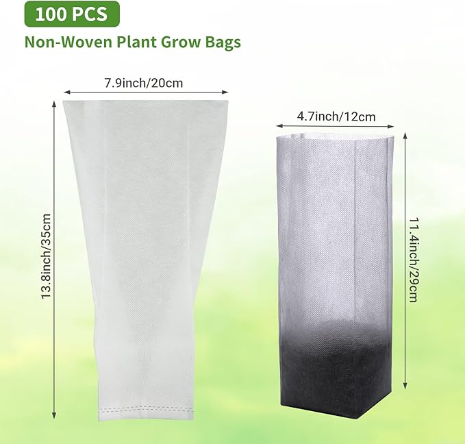 GREANER 100PCS Seedling Nursery Bags, 7.8x13.7 inches Biodegradable Non-Woven Fabric Plant Grow Bags, Seeding Starter Container Pouch for Vegetables, Flowers, Fruits, Trees, Indoors and Outdoors Use