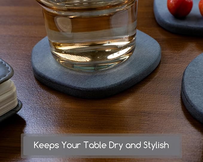 Diatomaceous Earth Coasters, 2pc Set – 3.9"x3.9", Quick-Dry, Absorbent, Heat-Resistant, Modern Stone Design, Dark Gray, Irregular Shape