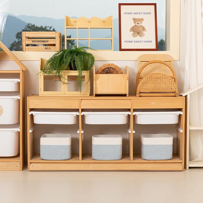 OIAHOMY 9”x9”x7” Storage Cubes, Cotton Rope Woven Baskets for Organizing, Cube Storage Bin, Small Gift Basket for Shelf, 3-Pack, Blue&White