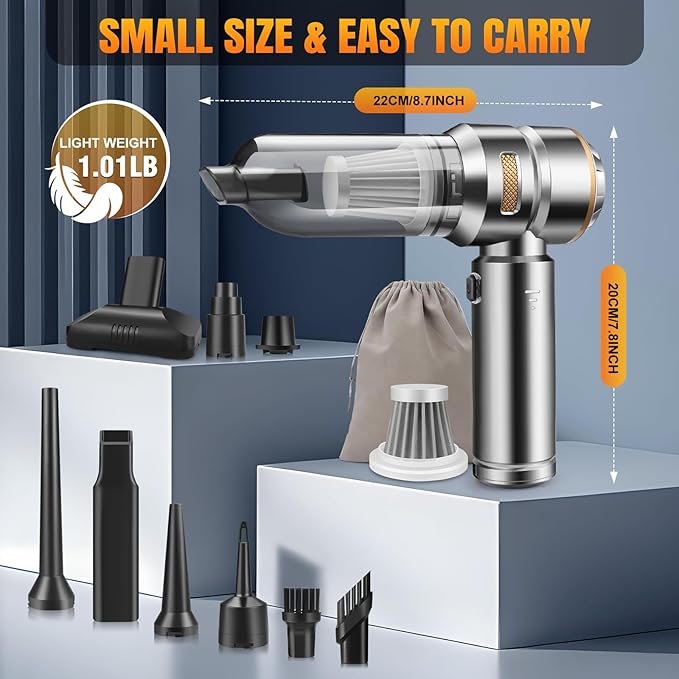 Mini Car Vacuum Cleaner,20000PA 4-in-1 Cordless Handheld Vacuum Cleaner with 6000mAh Battery Brushless Motor Hand Held Vacuum Air Duster & Air Blower & Pump for Car,Office and Home Cleaning