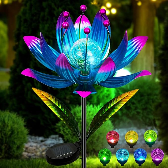 Wind Spinners Outdoor, 38 Inch Metal Wind Spinner Yard Art with Stake, Colorful Solar Windmill for Yard and Garden Lawn Patio Farmhouse Decor
