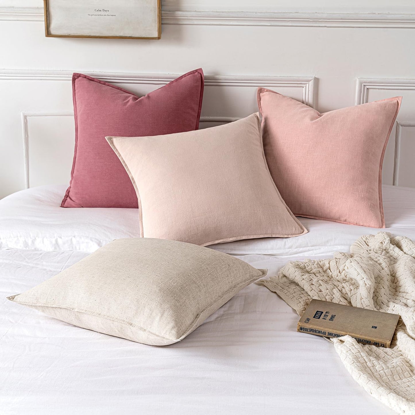 MIULEE Decorative Linen Euro Sham Pillow Covers 24x24 Cranberry Red Boho Farmhouse Neutral Couch Throw Pillows for Bed Pack of 2 Accent Modern Pillowcase Sofa Livingroom Home Decor