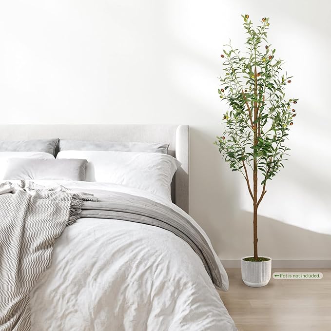 Artificial Olive Trees 7FT - Large Faux Olive Tree for Indoor with White Planter, Tall Fake Olive Silk Tree Realistic Olive Plants with Branches and Fruits for Home Decor Office Living Room