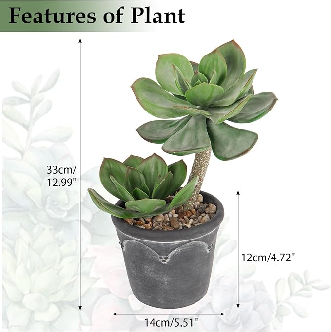 Hollyone Large Artificial Succulent Plants Fake Two-Head Succulents Agave Plant Potted 13" Faux Plant in Vintage Cement Pot Succulent Aloe Indoor for Home Office Living Room Table Shelf Decor