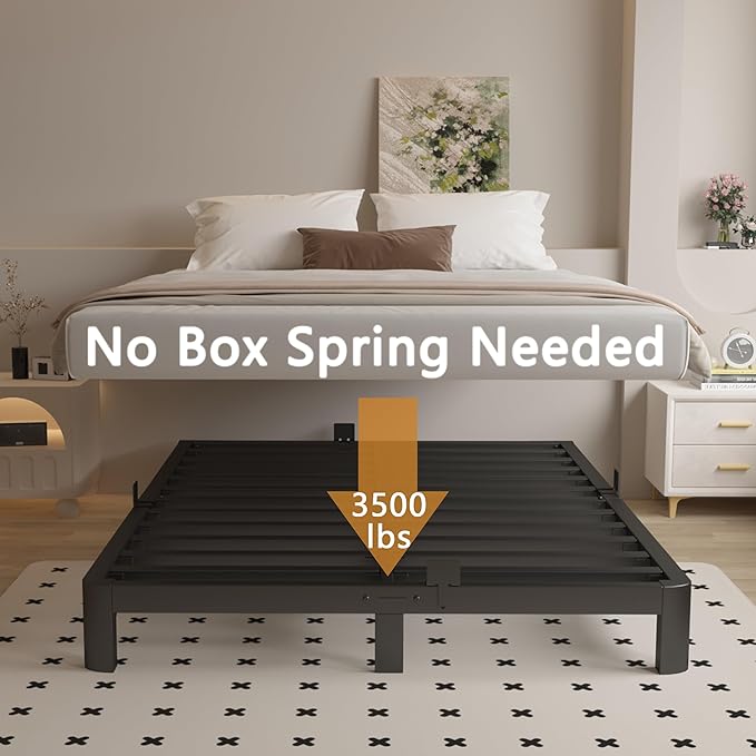 6 Inch Full Size Bed Frame with Metal Gaskets, Black Full Bed Frame No Box Spring Need, Heavy Duty Steel Platform Support, Reserved Holes, Round Corner Legs, Easy Assembly, Noiseless