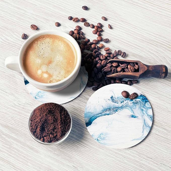 Blue Creative Liquid Coasters for Drinks 2 Pack Marble Texture Modern Contemporary Art Tabletop Protection Kitchen and Coffee Table Décor & Accessories,Set of 2