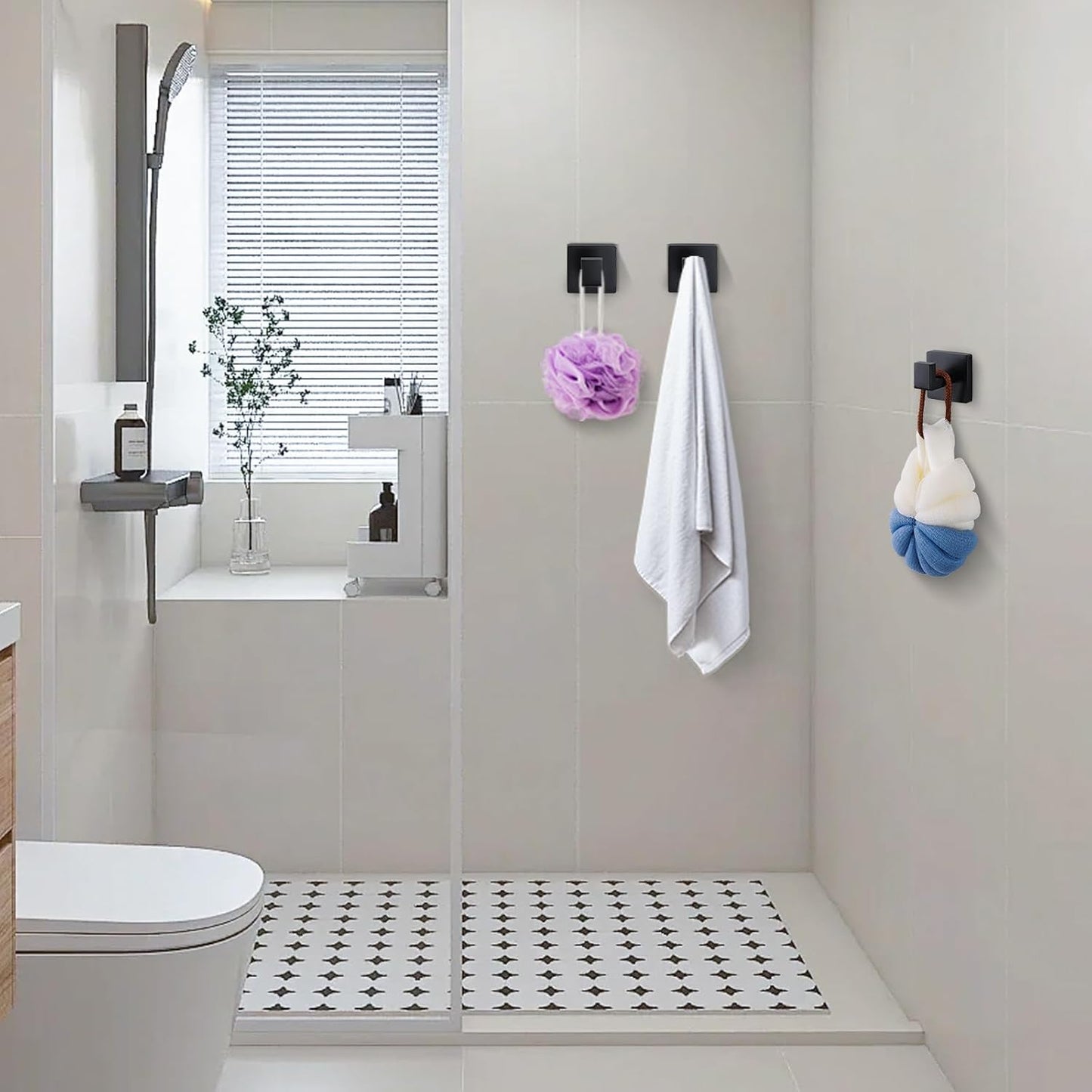 Towel Hooks for Bathrooms Robe Hook Coat Hook 4 Pack Matte Black Stainless Steel Heavy Duty Wall Mounted Square Hooks for Bathroom Kitchen Bedroom