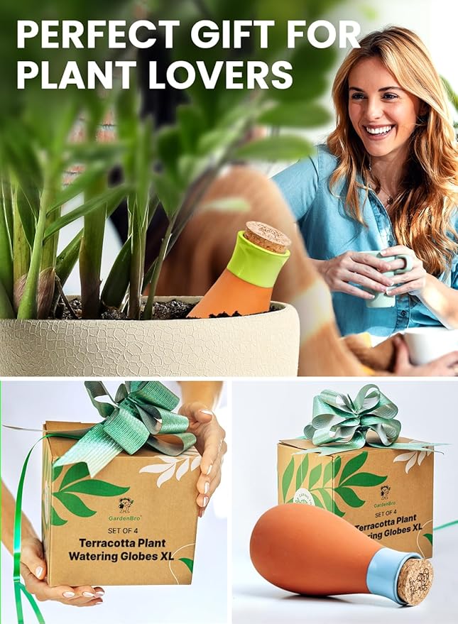 4 Pcs Ollas Terracotta Watering Pots Large - 14 Oz Self Watering Planter Insert Olla Watering System for 1-Week Easy to Refill - Clay Plant Watering Globes for Outdoor & Indoor Plants [4 PCS, Bright]